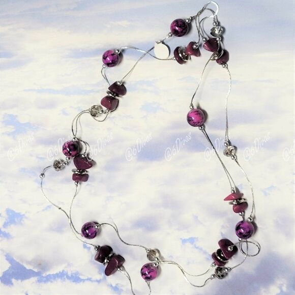 Purple Necklace with Crystals and Purple Beads - Picture 6 of 6